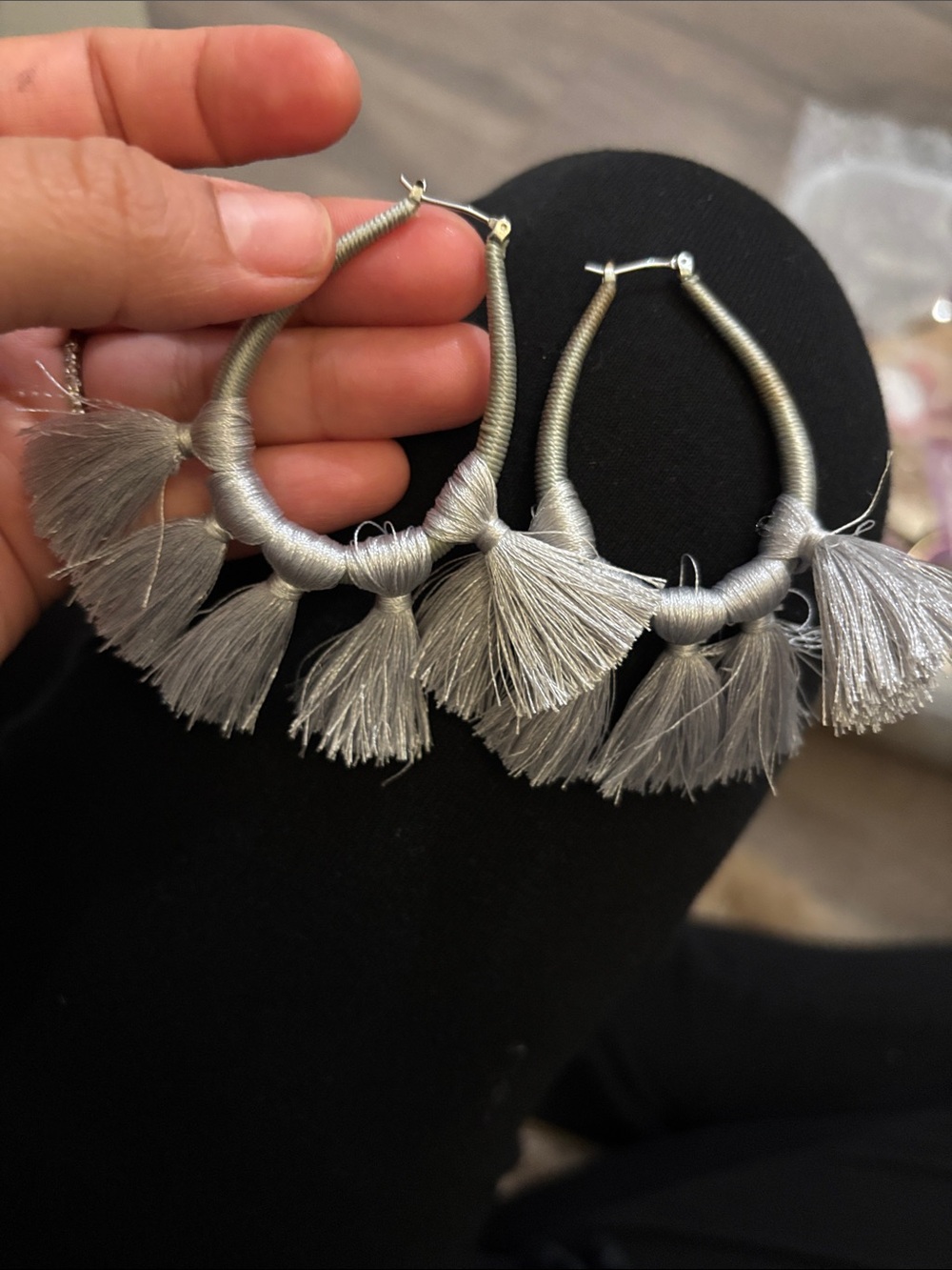 Silver Tassel Hoop Earrings